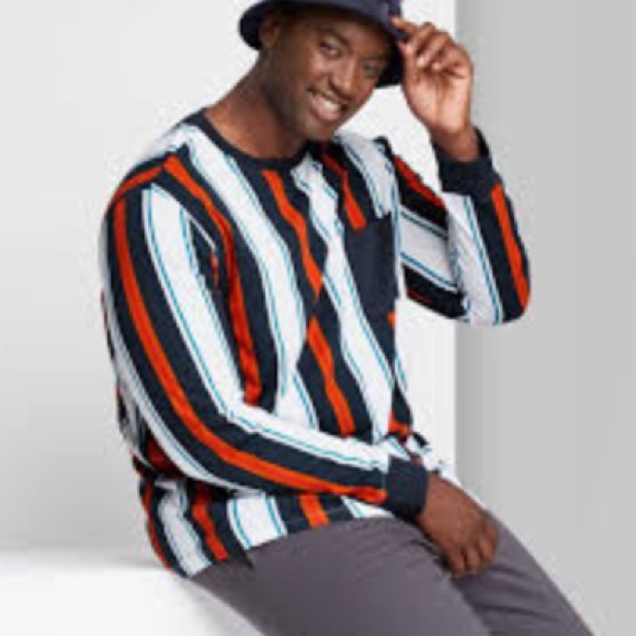 Men’s Navy Blue & Orange Striped Long Sleeve - Picture 2 of 3
